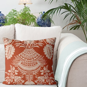 Orange Throw Pillow cover, Orange cushion, Rust cushion cover, Modern Damask pillow cover, Rust pillow cover