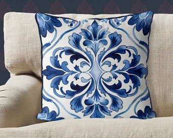Blue Delft Coastal Pillow Cover, Hamptons Style Cushion