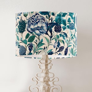 Modern Jade Green, Turquoise, Blue, Cream Floral Lampshade, Bold Contemporary Design, handmade fabric drum lamp shade ceiling / table lamp