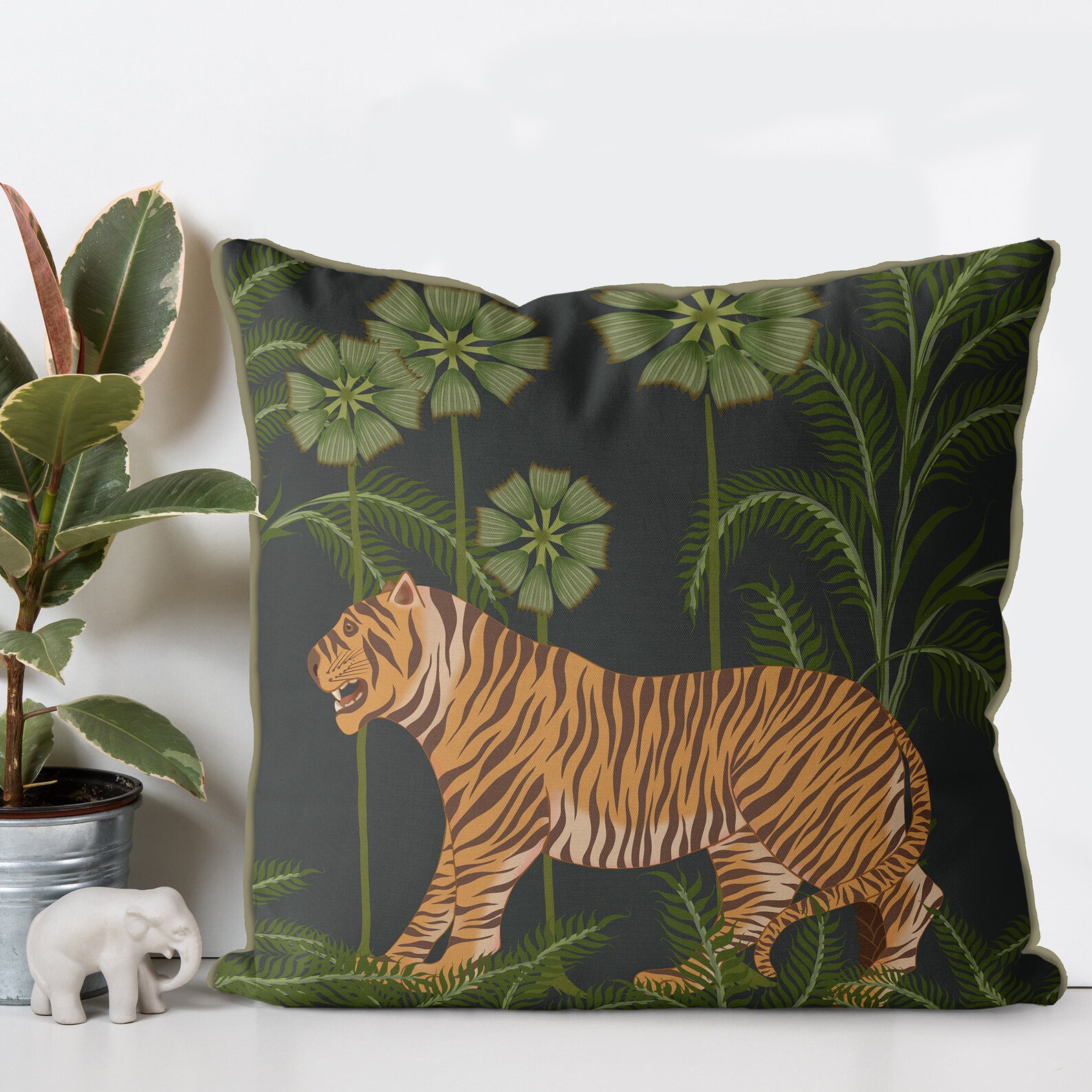 Tiger Throw Pillows Tiger Pillow Cover Black Tropical Etsy