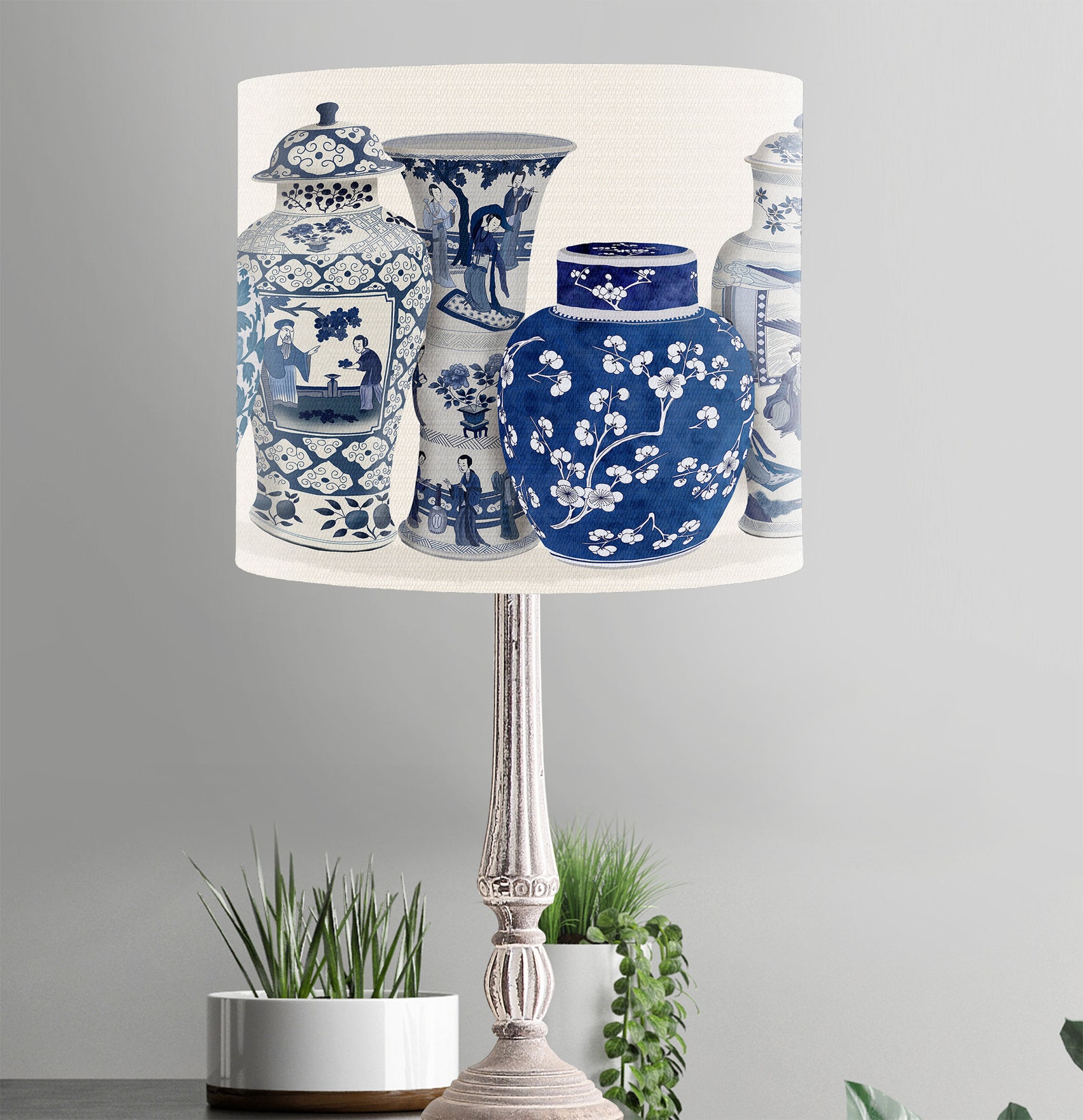 Handmade Chinoiserie Lamp Shade, Blue and White Oriental Decor - Etsy