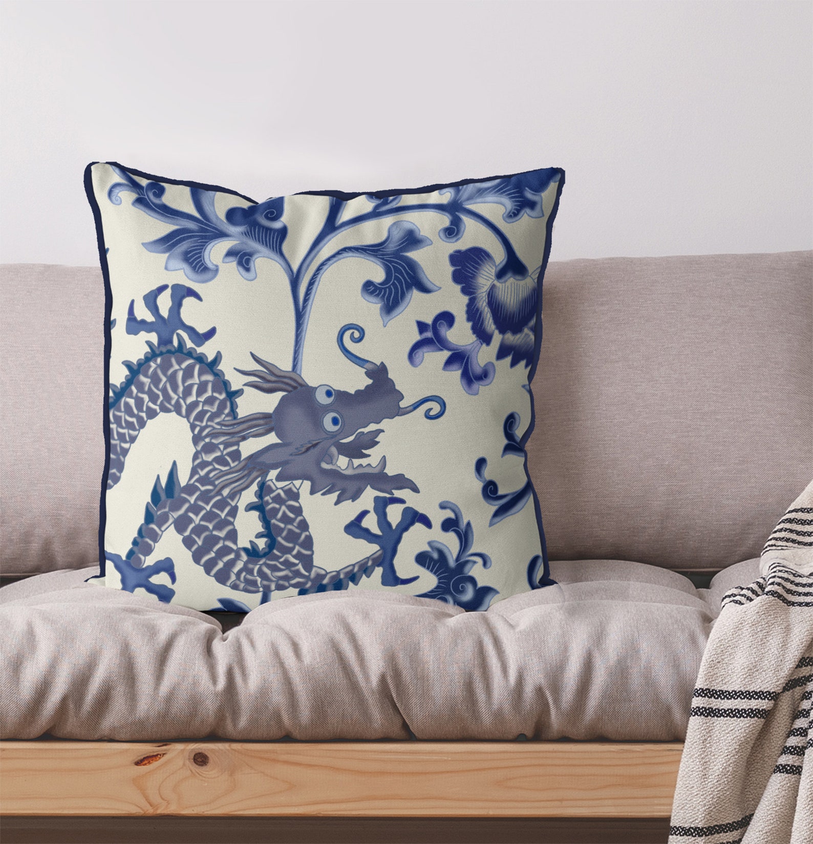 Blue Dragon Pillow Cover Chinoiserie Pillow Cover Etsy