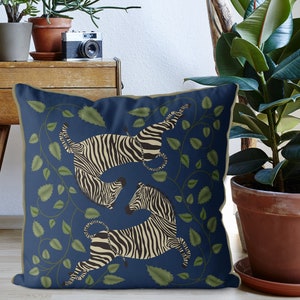 Zebra cushion cover, throw pillow cover, blue tropical Designer pillow cover, accent pillows, jungle print pillow Lumbar pillow ZEBRA TWINS