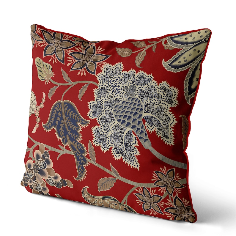 Designer Pillow Cover Red and Gold Pillow Cover Jacobean Etsy
