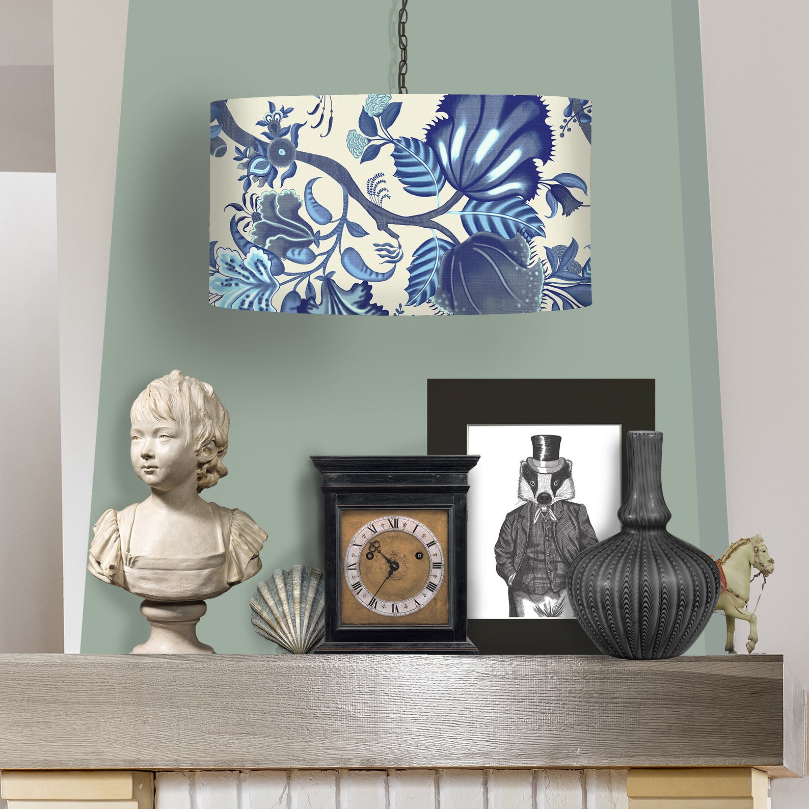 Blue and White Lamp Shade Modern Jacobean Lampshade Floral Etsy