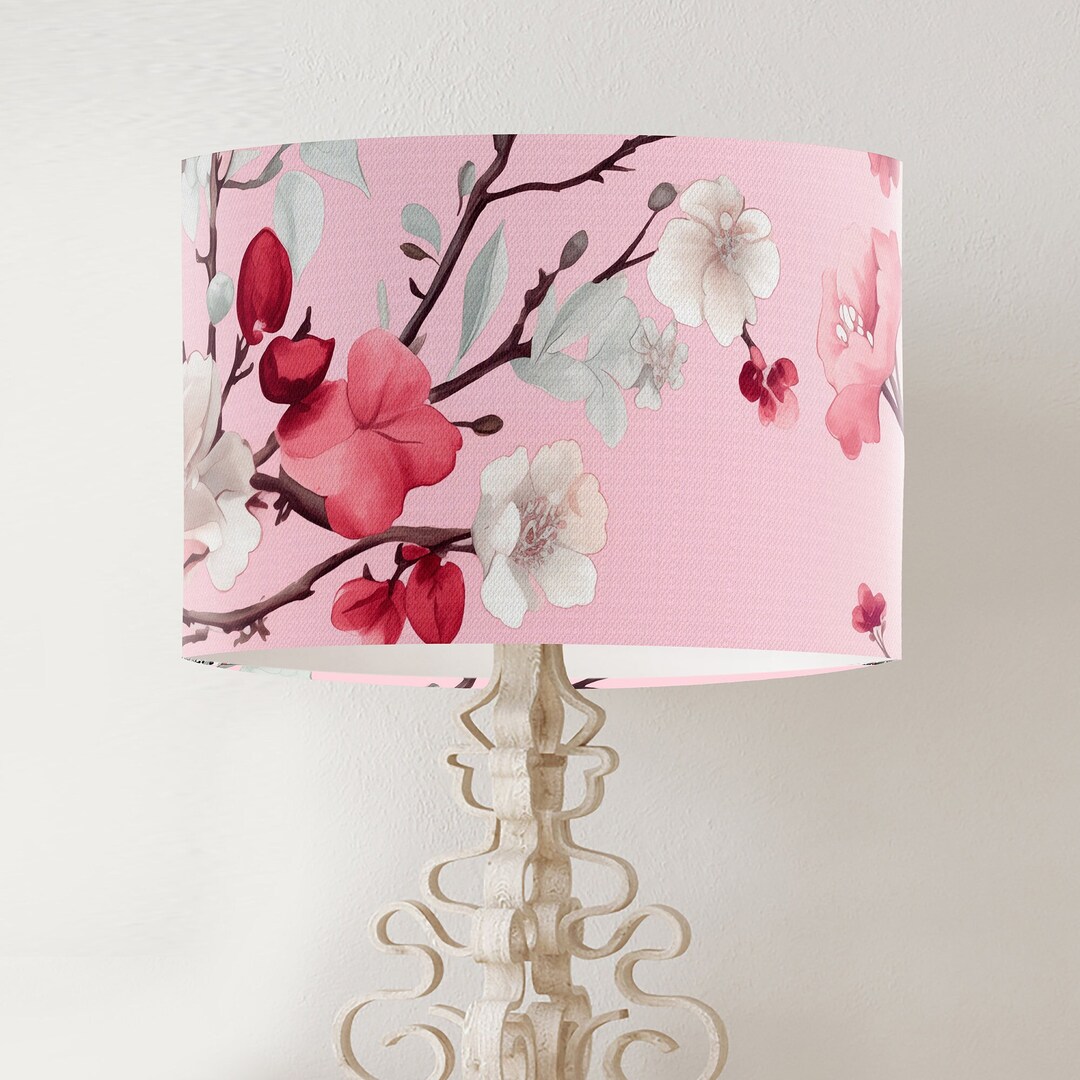 Oriental Lampshade, Pink Cherry Blossom Floral Hamptons Style Lampshade