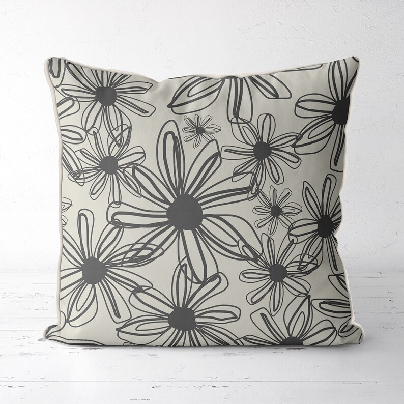 Modern Floral Pillow covers flower cushions grey cream Etsy
