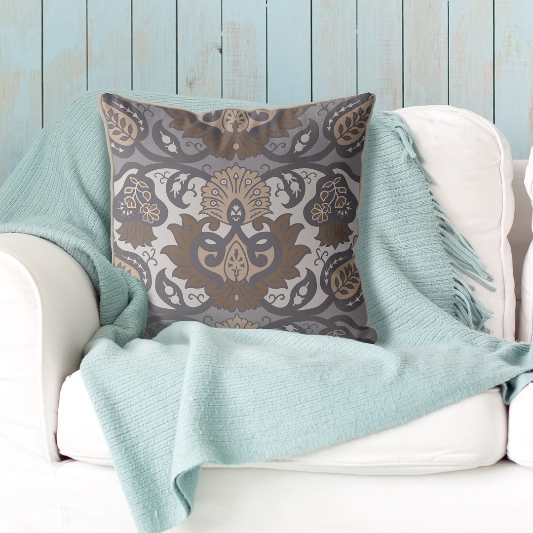 Modern Pillow Cover, Brown and Gray Accent Cushion, Brown Patterned ...