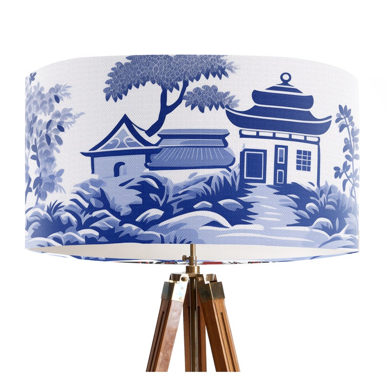 Oriental Lampshade, Blue and White Chinese Pagoda Printed Lampshade ...