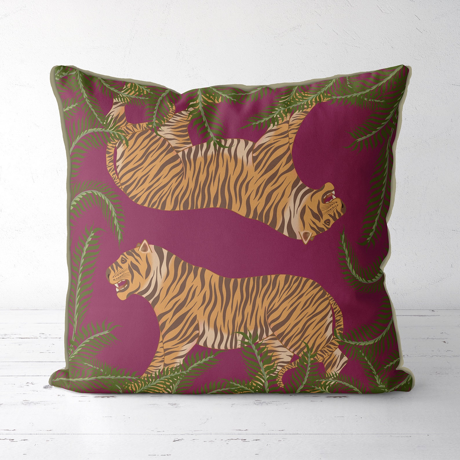 Tiger throw pillows tiger pillow cover deep pink tropical Etsy