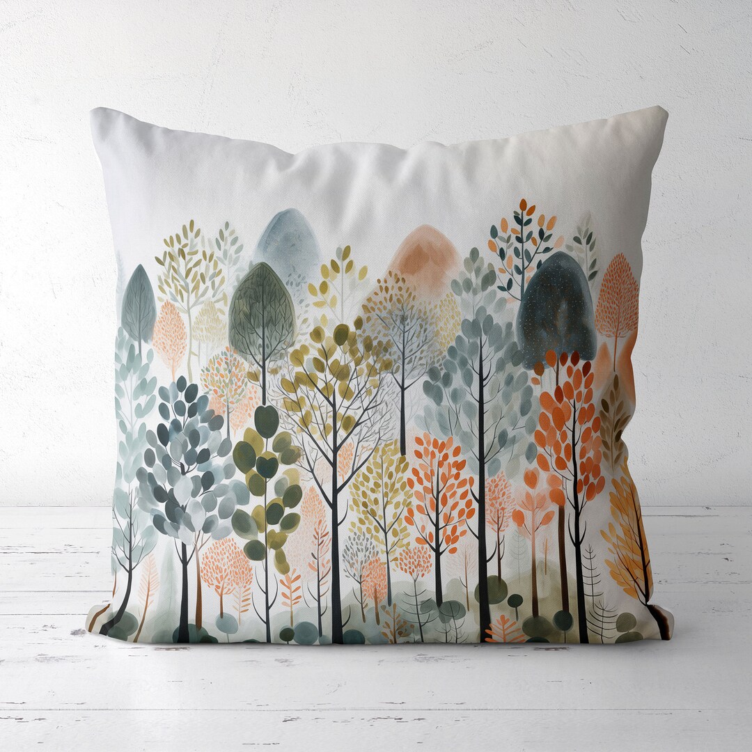 Scandic Mid Century Style Woodland Throw Pillow Covers, Nordic Forest