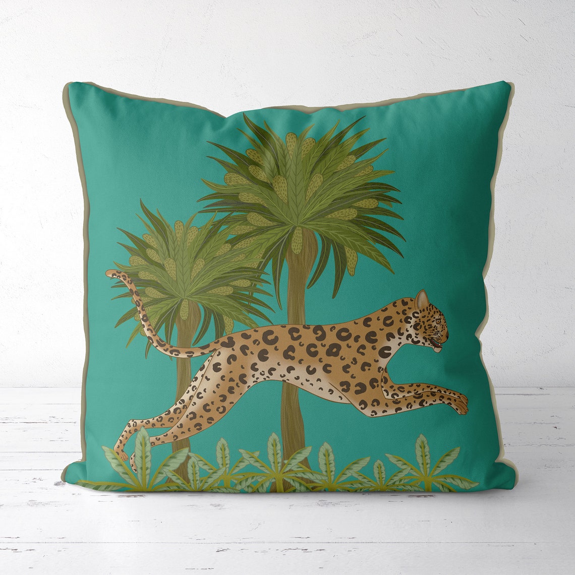 Leopard Pillow Cover Jade Green Tropical Designer Pillow Etsy