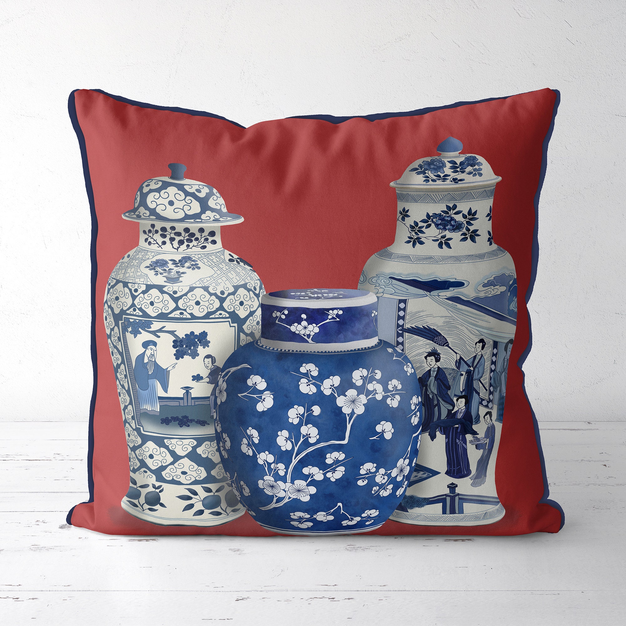 Chinoiserie Pillow Cover: Green, Blue, and White Ginger Jars - Etsy