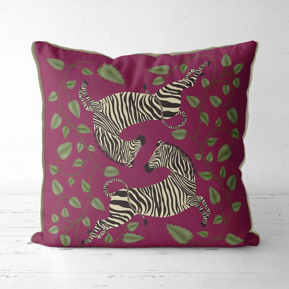 Zebra Cushion Cover, Throw Pillow Cover, Deep Pink Tropical