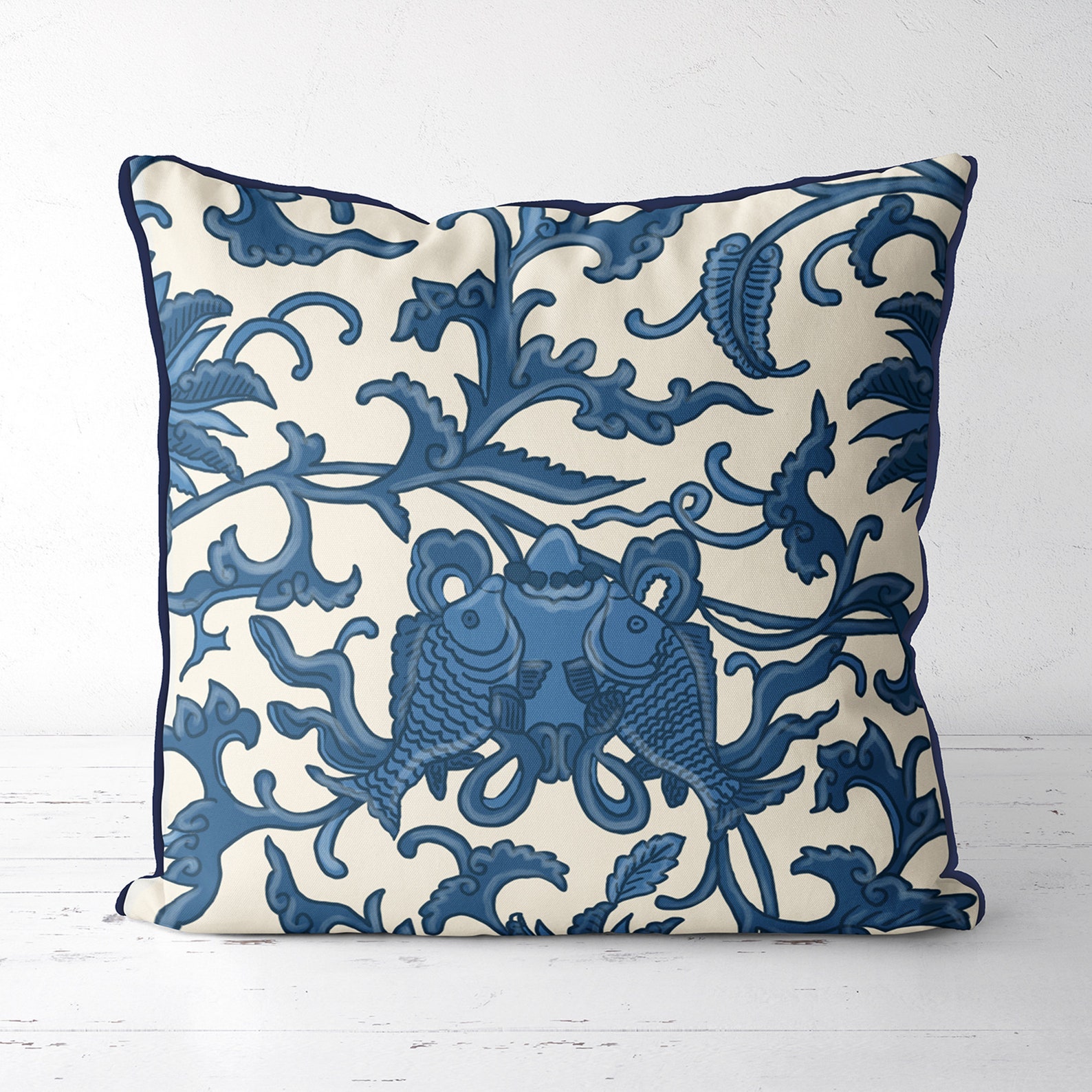 Asian Decor Chinoiserie Pillows Blue and White Cushion Etsy