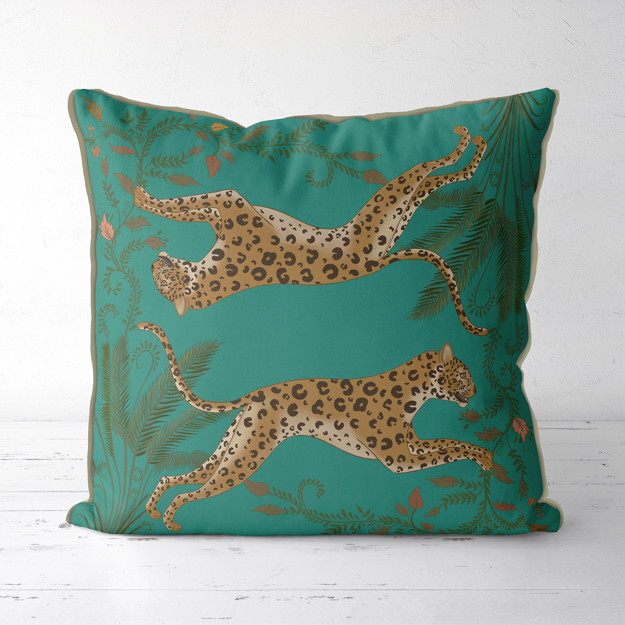 Leopard Throw Pillows Jade Green Leopard Pillow Cover Black Etsy
