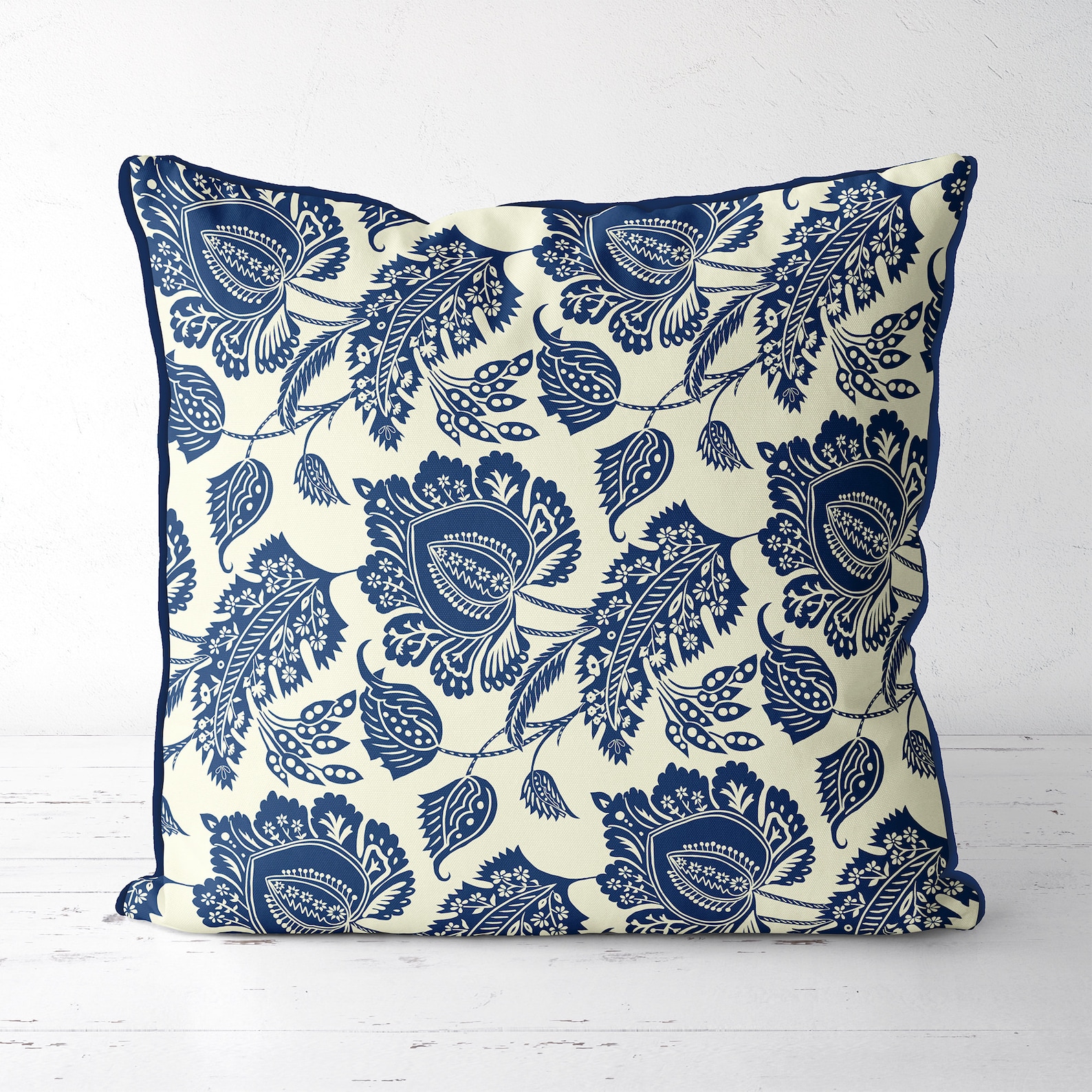 Hamptons Style Throw Pillow Blue and Cream Chinoiserie Cushion Pillow