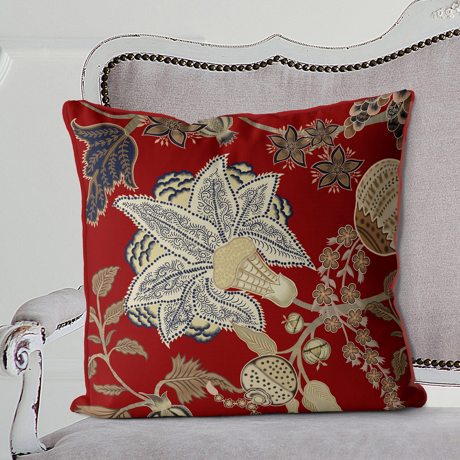 Designer Pillow cover Red and Gold pillow cover jacobean Etsy