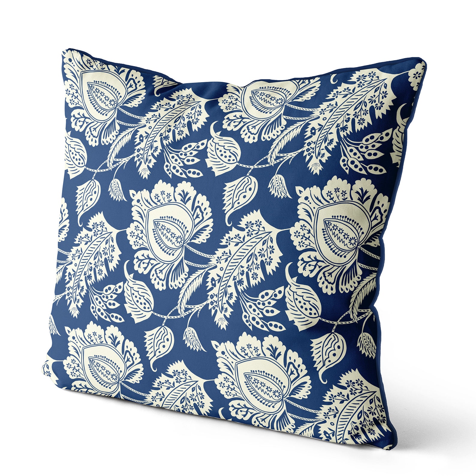 Hamptons Style Throw Pillow Blue and Cream Chinoiserie Cushion Pillow