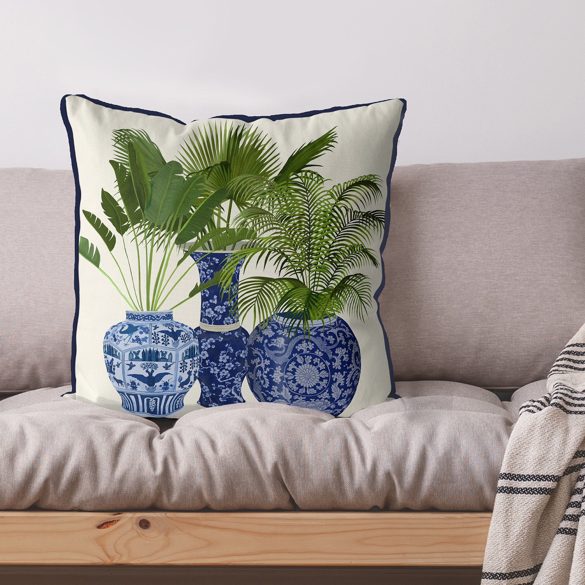 Freecustom Chinoiserie - Set di 2 federe per cuscini rettangolari in stile cinese con motivo floreale, 30,5 x 45,7 cm, decorazione per la casa, in cotone e lino, per divano, letto, sedia