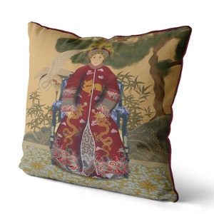 Chinoiserie pillow covers Chinese Ancestor Portrait cushion cover Empress 2 in Red Chinoiserie decor image 3