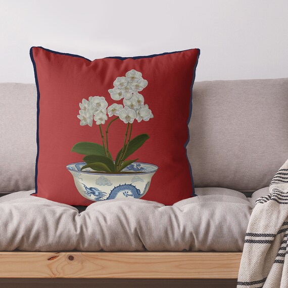 Cuscino Decorativo Orientale Moderno Con Motivi Floreali Blu, 43x43 Cm, Federa Per Divano E Camera Da Letto
