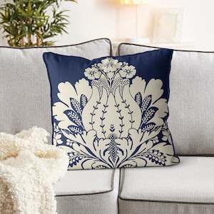 Blue and cream accent pillow cover, Modern damask pillow cover, throw pillow blue euro sham, Royal blue throw Designer cushions - CLARA