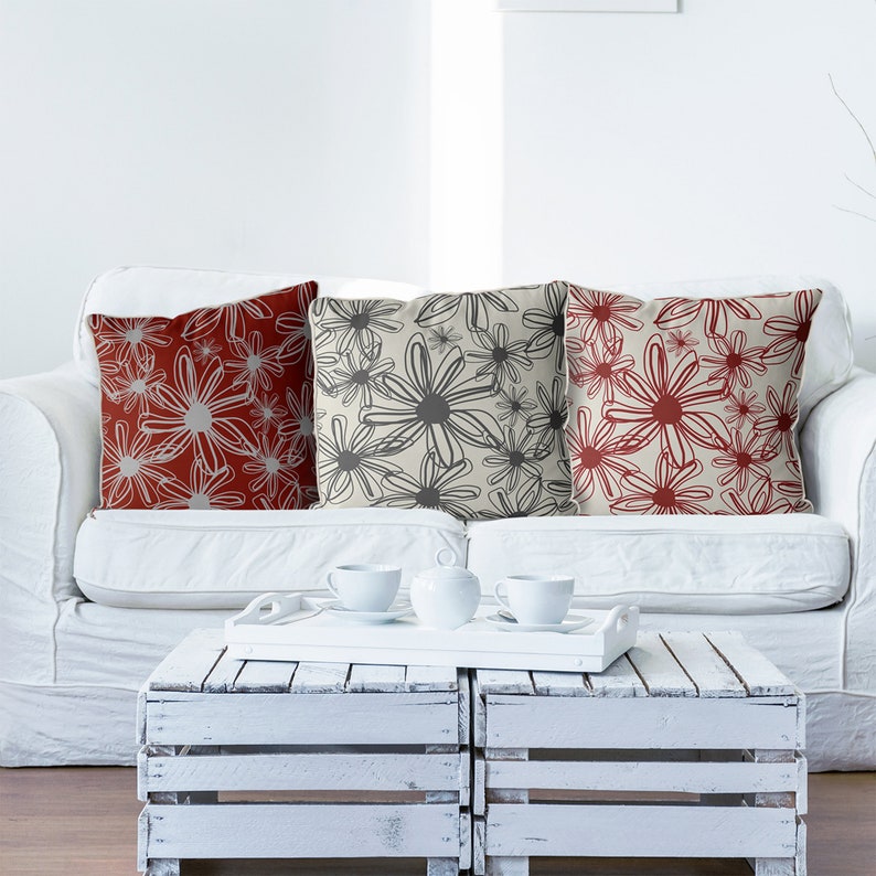 Modern Floral Pillow covers flower cushions grey cream Etsy