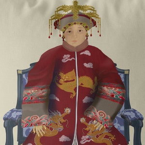 Chinoiserie pillow covers Chinese Ancestor Portrait cushion cover Empress 2 in Red Chinoiserie decor image 8