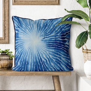 Hamptons Style Pillows, Shibori Style Blue and White pillow cover, coastal scatter cushion cover, Beach House Decor, Coastal Home - TICAO
