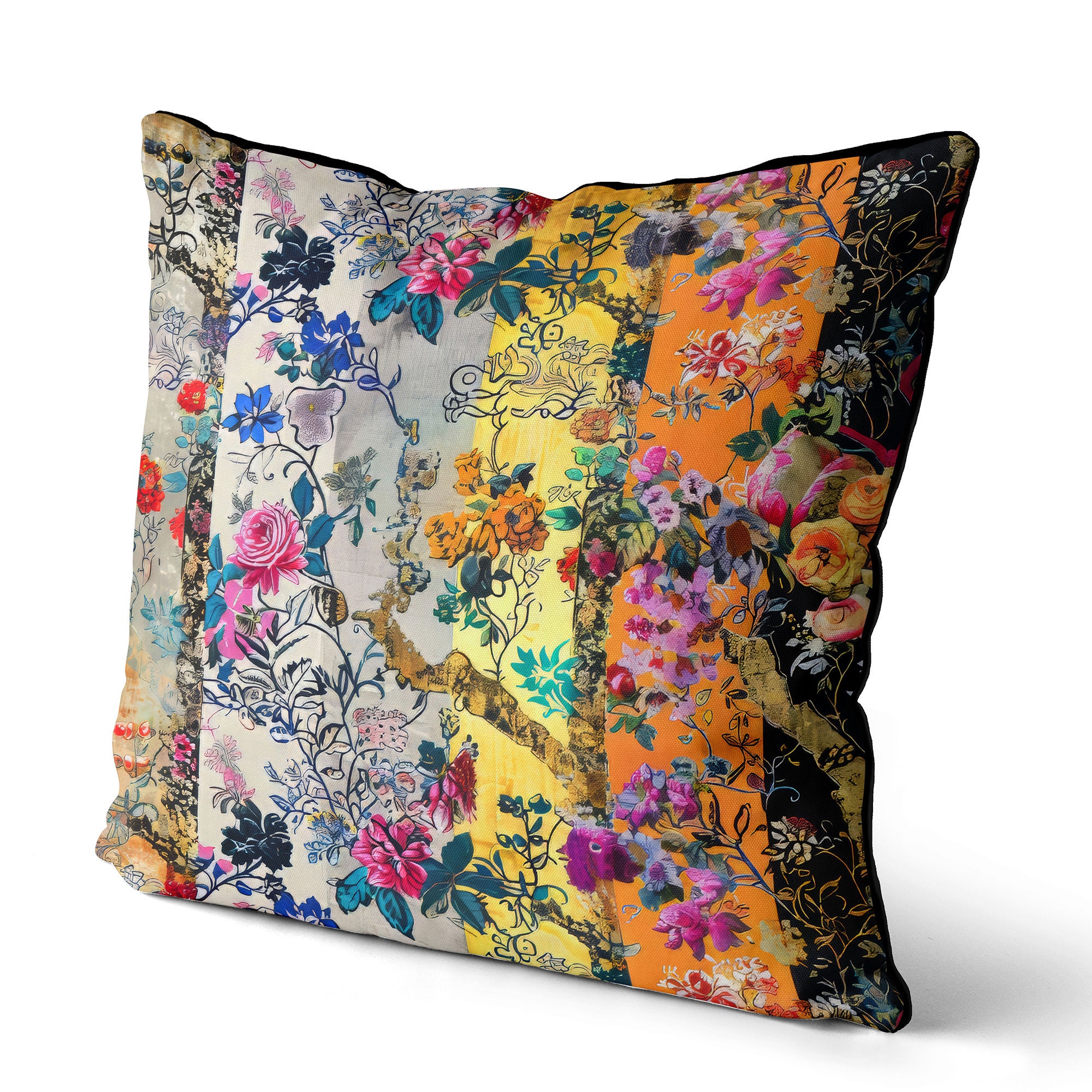 カラフルな幾何学模様のクッションカバー、抽象的なプリズム柄の