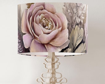 Blush Pink Rose Blumenlampenschirm, handgemachter bedruckter Stoff-Trommelschirm