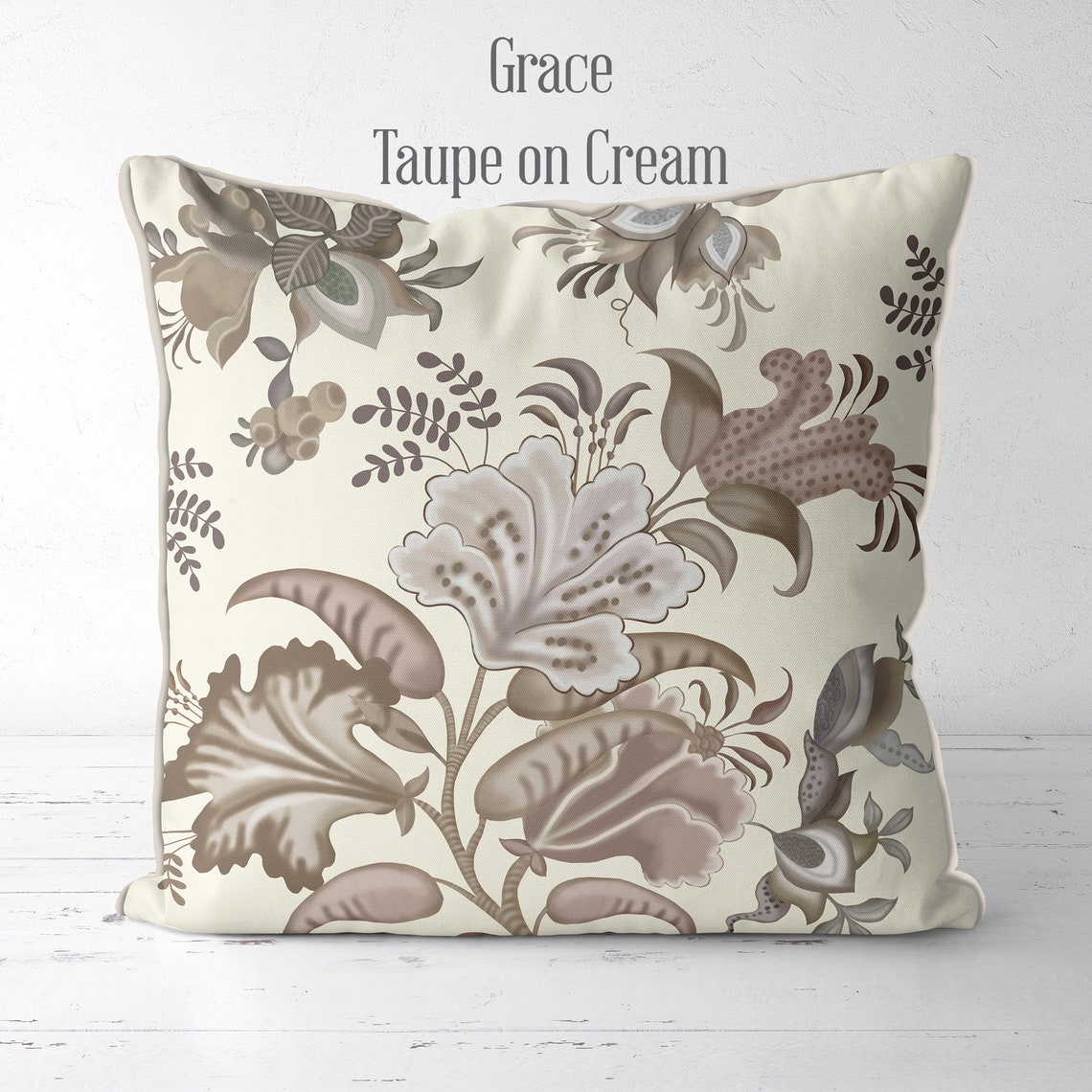 Blue and Taupe Pillow cover floral cushion cover flower Etsy