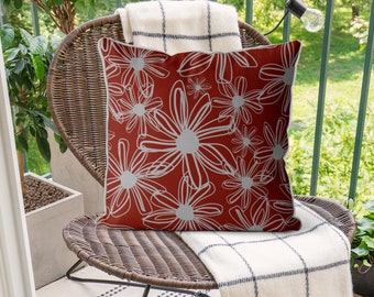 Red accent cushion Modern Floral Pillow covers, flower cushions, red pillow, toss pillow, red Throw pillow Cushion covers UK Happy Flowers