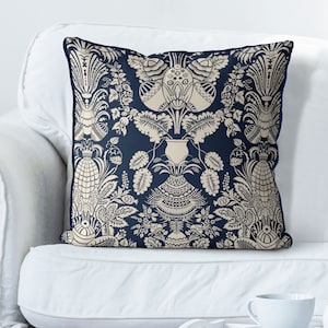 White on Navy Blue throw cushions, blue and white cushion covers, pillow shams dark blue pillow cover designer pillows - Imperial Botanical