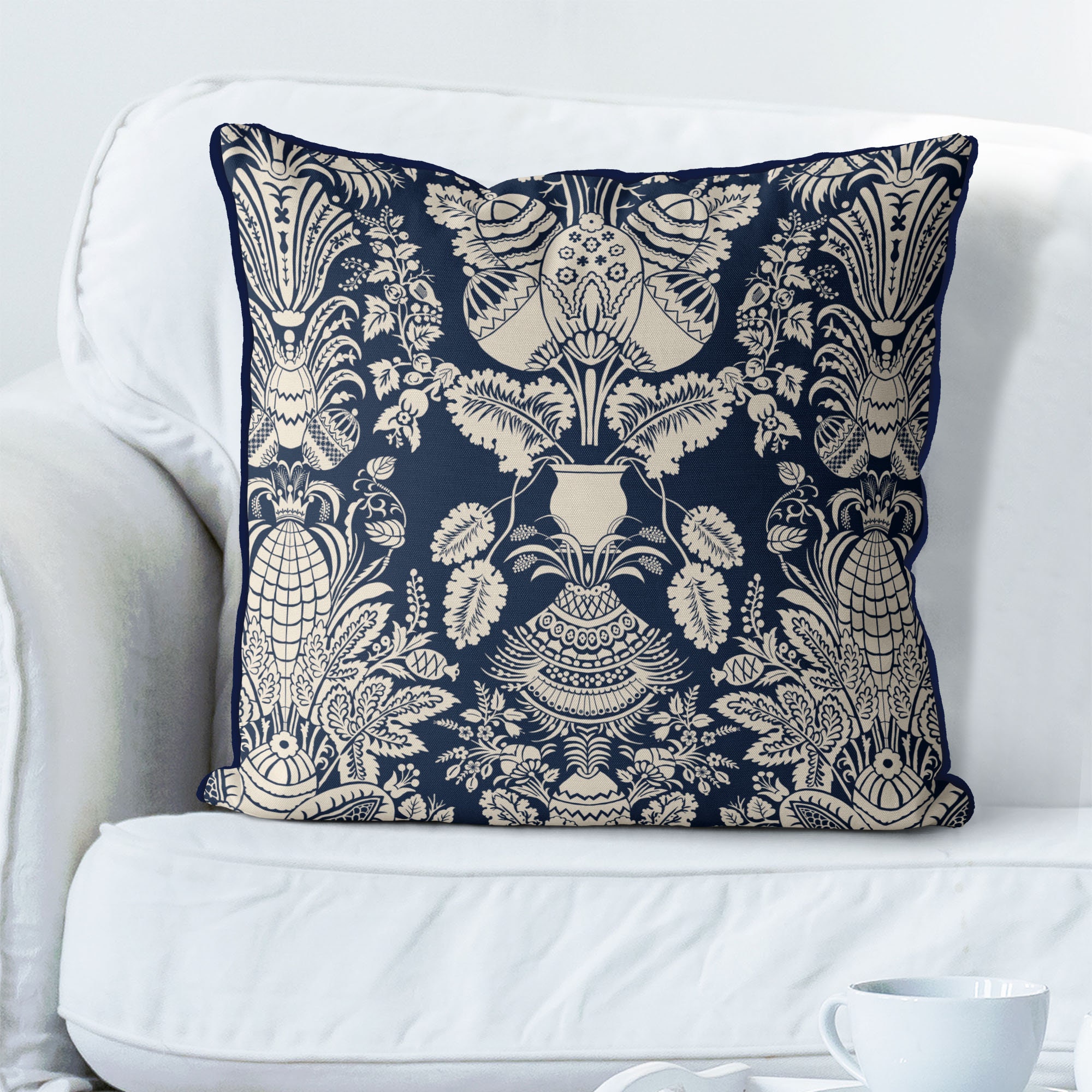 Navy blue clearance and white cushions