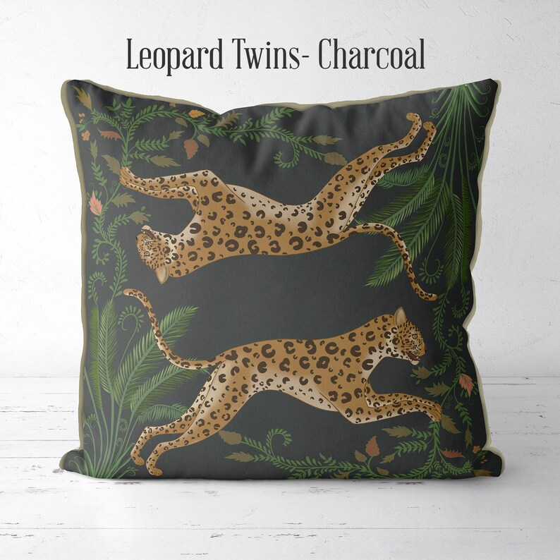 Leopard Throw Pillows Jade Green Leopard Pillow Cover Black Etsy