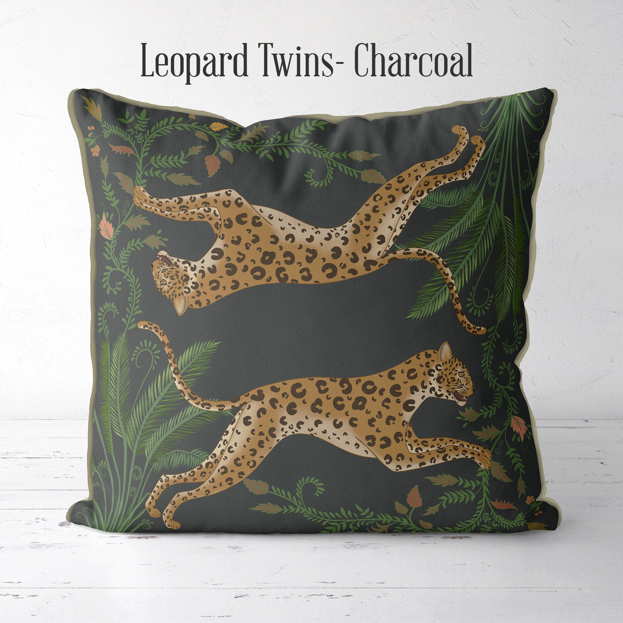 Leopard Throw Pillows Jade Green Leopard Pillow Cover Black Etsy