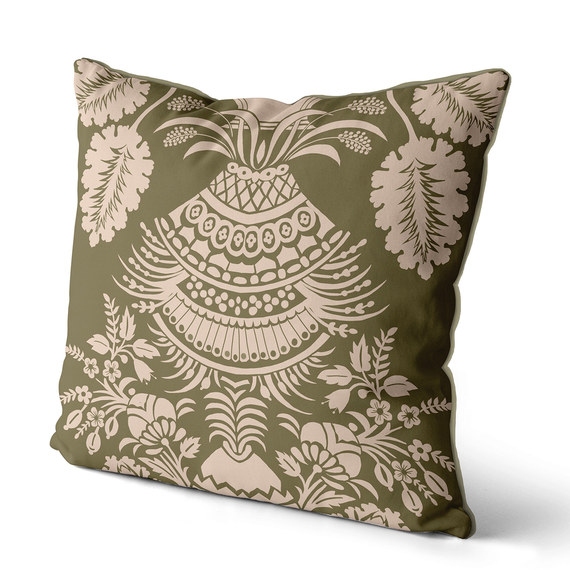 Olive Green Throw Pillow Cover Green and Cream Cushion Cover Etsy