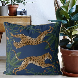 Leopard Pillow Cover, tropical Designer pillow cover, sofa accent pillows, throw pillows Animal print UK shop luxury pillow LEOPARD TWINS