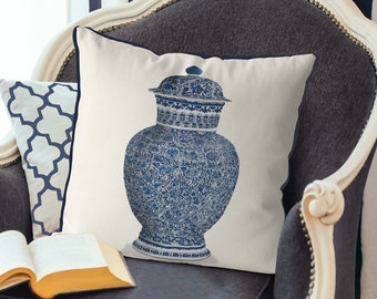 Chinoiserie pillow covers Hamptons style Blue and white Chinese cushion Designer pillow Oriental sofa pillow Chinoiserie vase flower spiral