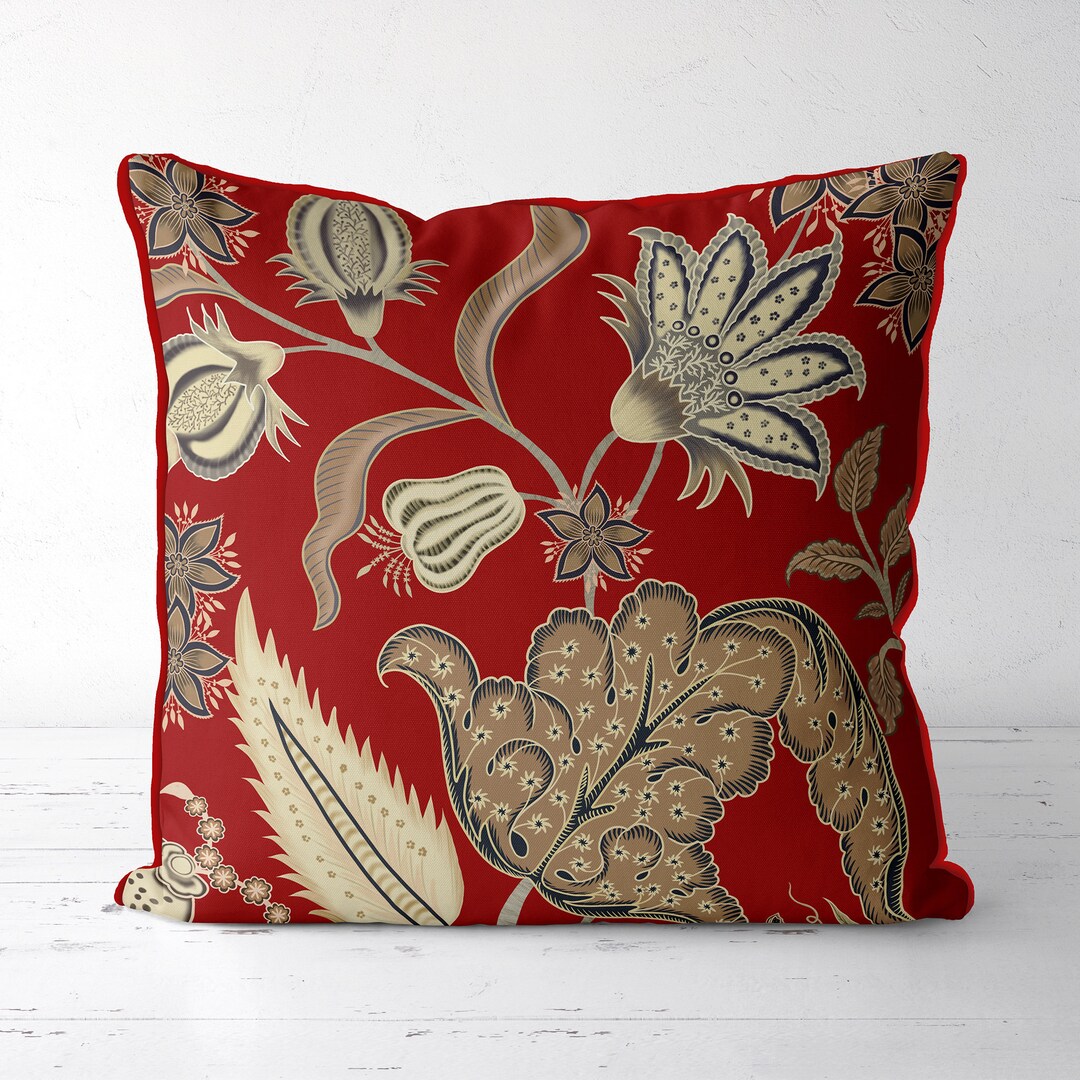 Designer Pillow Cover Red and Gold Pillow Cover Jacobean Floral Style Hampton Style Eurosham