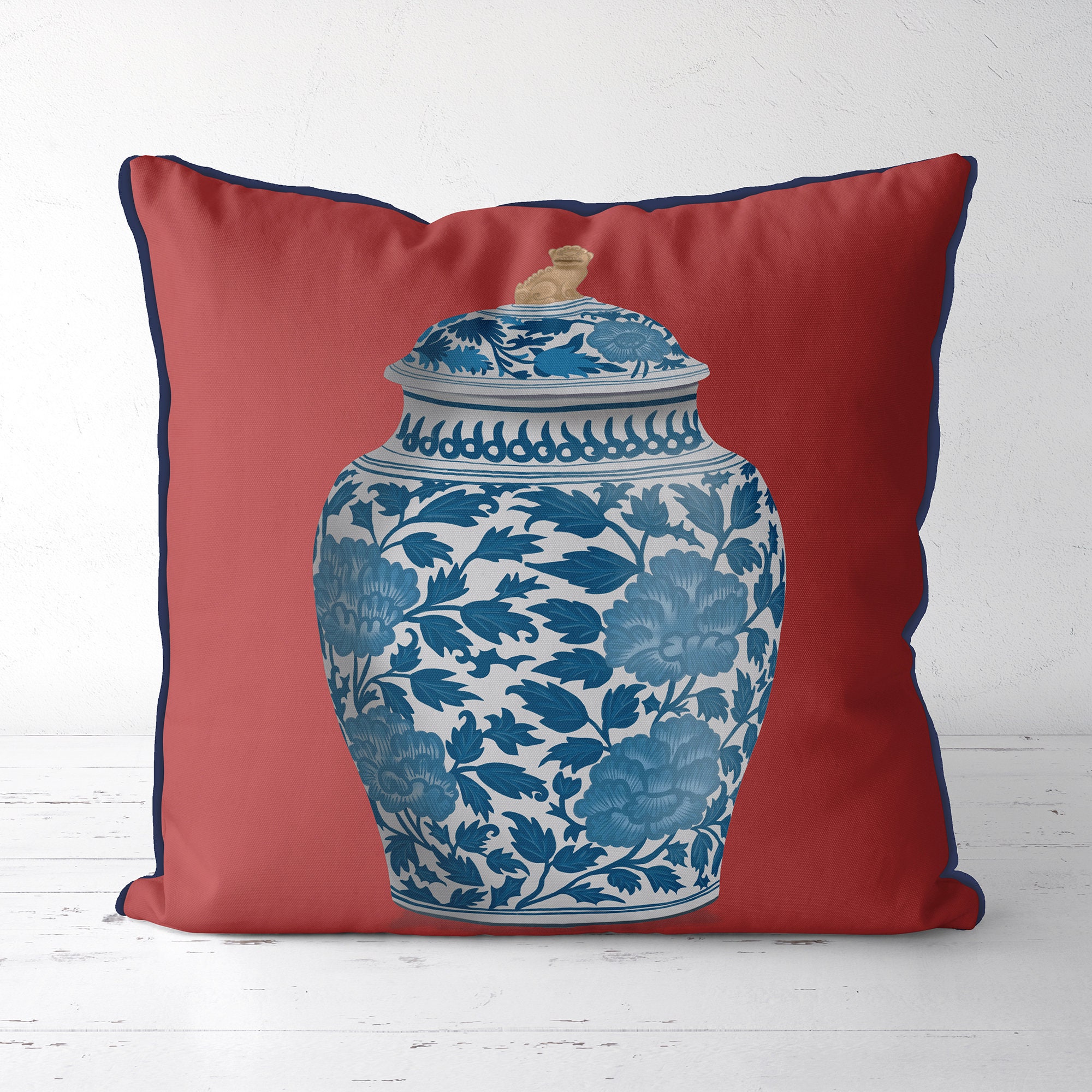 Chinoiserie Throw Pillow Cover, Blue and White Floral Vase - Etsy