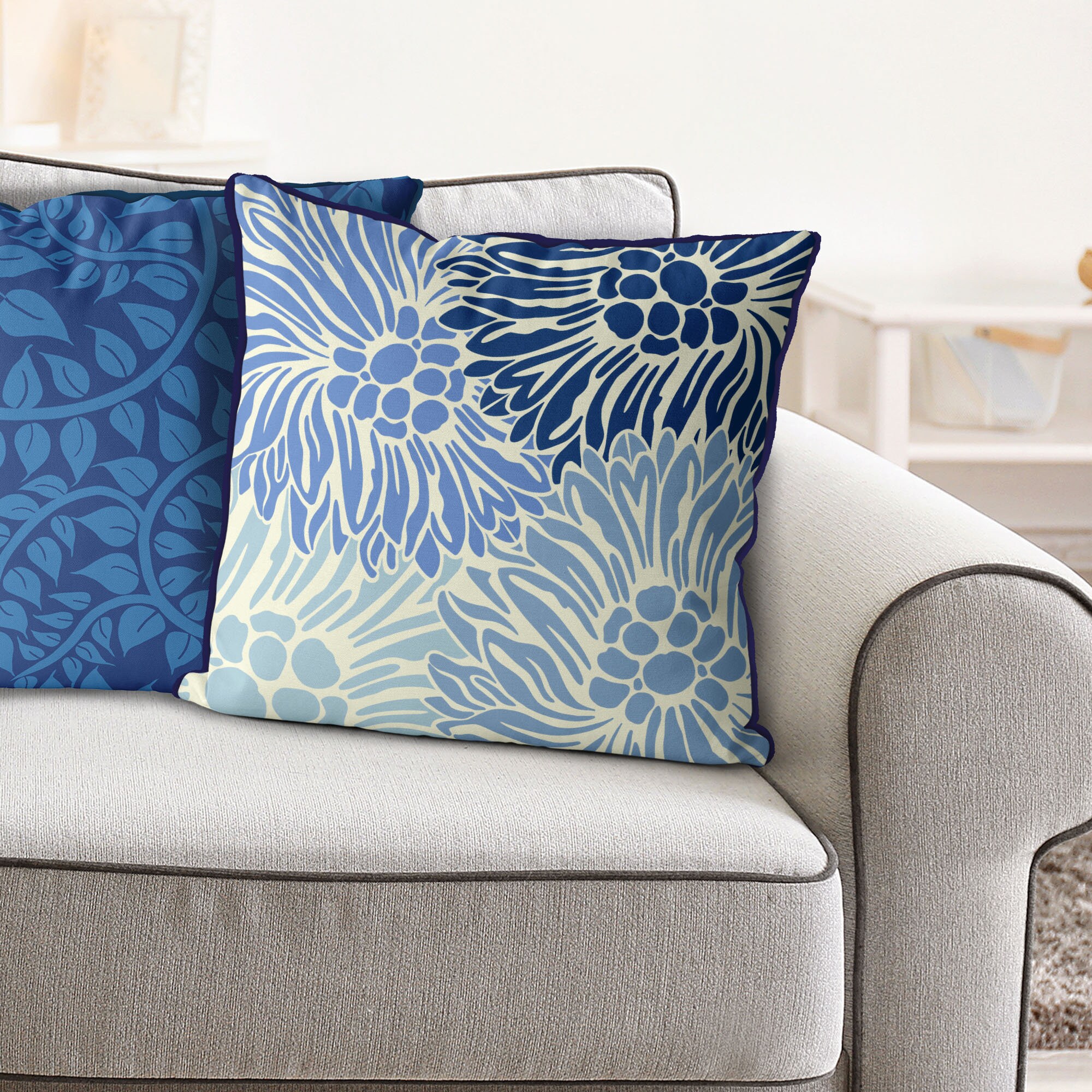 Chrysanthemum Quartet Blue and Cream Pillow Covers Floral Etsy UK