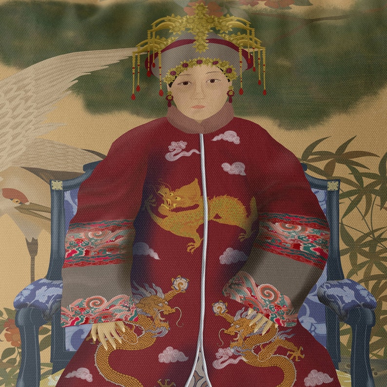 Chinoiserie pillow covers Chinese Ancestor Portrait cushion cover Empress 2 in Red Chinoiserie decor image 4