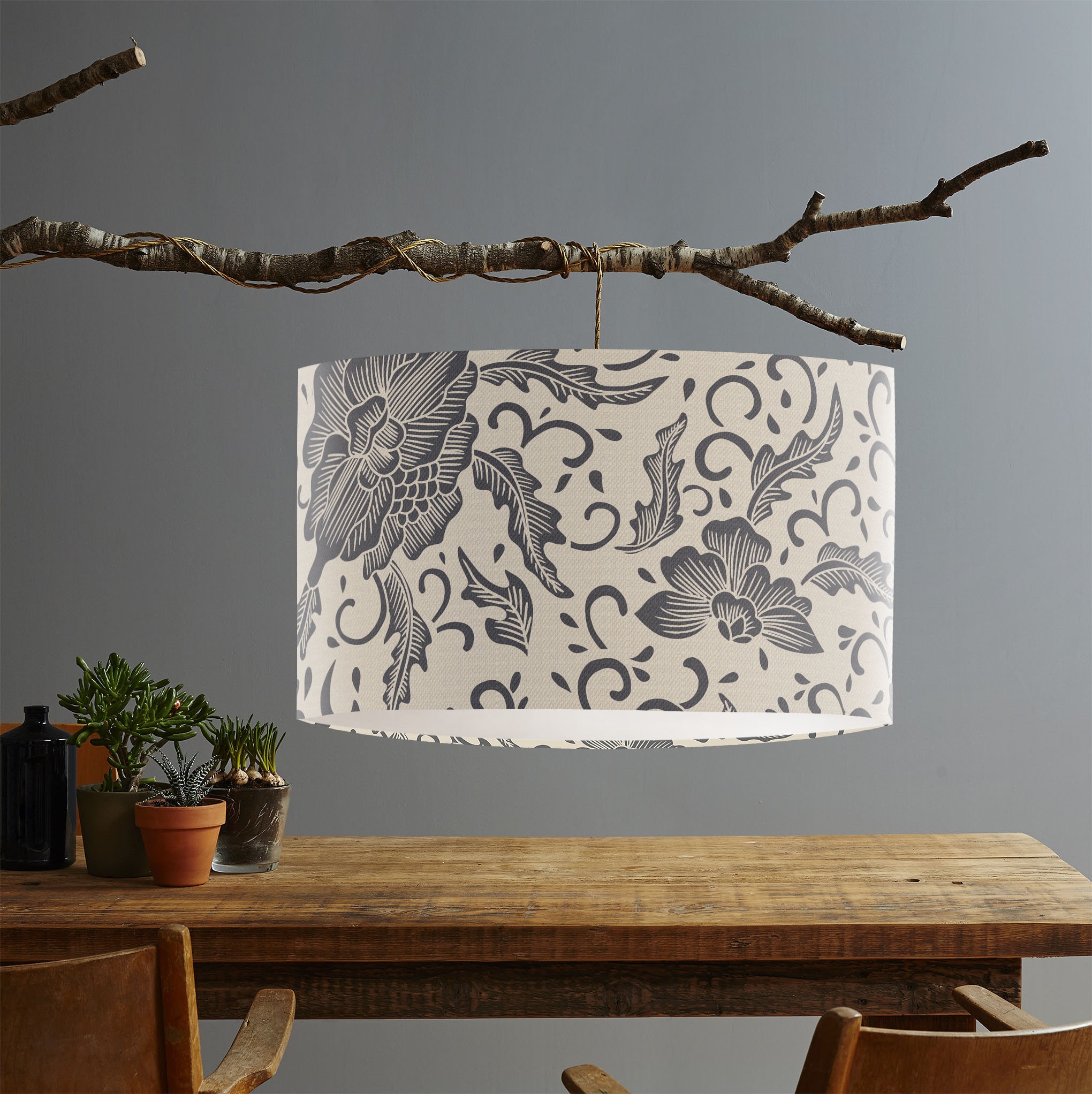 Handmade Chinoiserie Lampshade, Slate Grey Floral, Asian Decor - Etsy