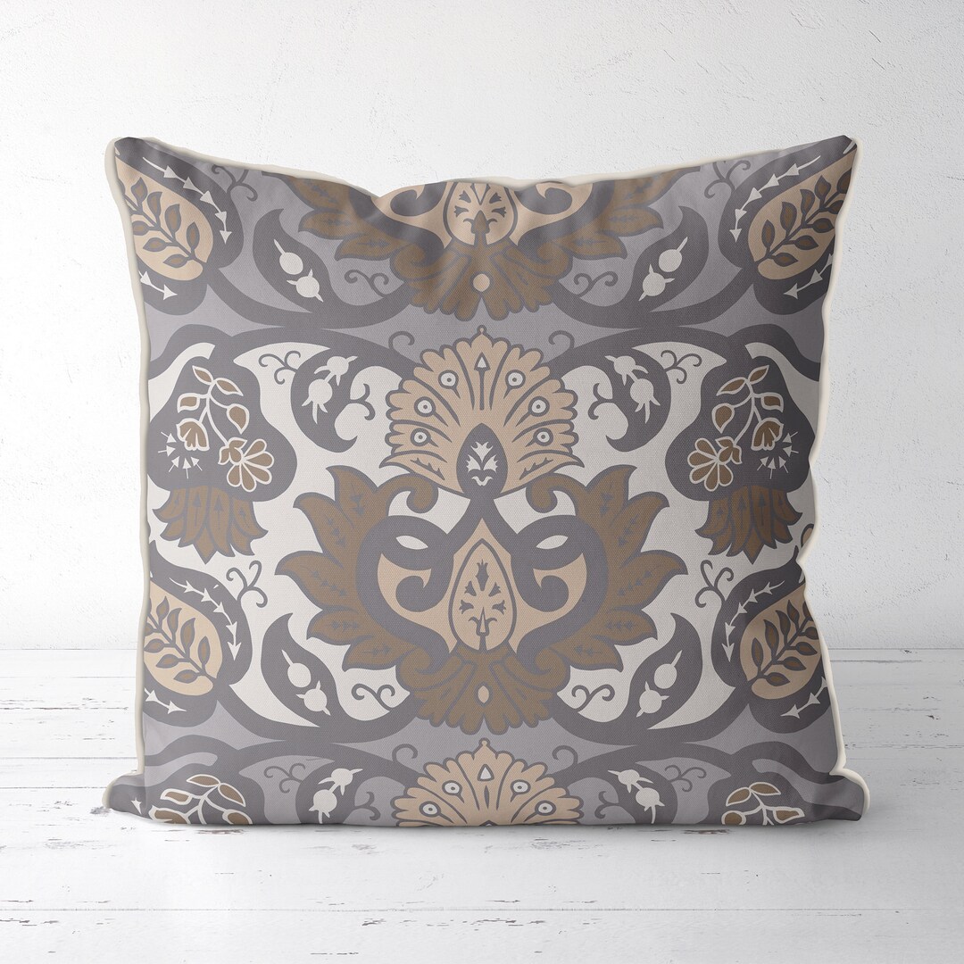 Modern Pillow Cover, Brown and Gray Accent Cushion, Brown Patterned