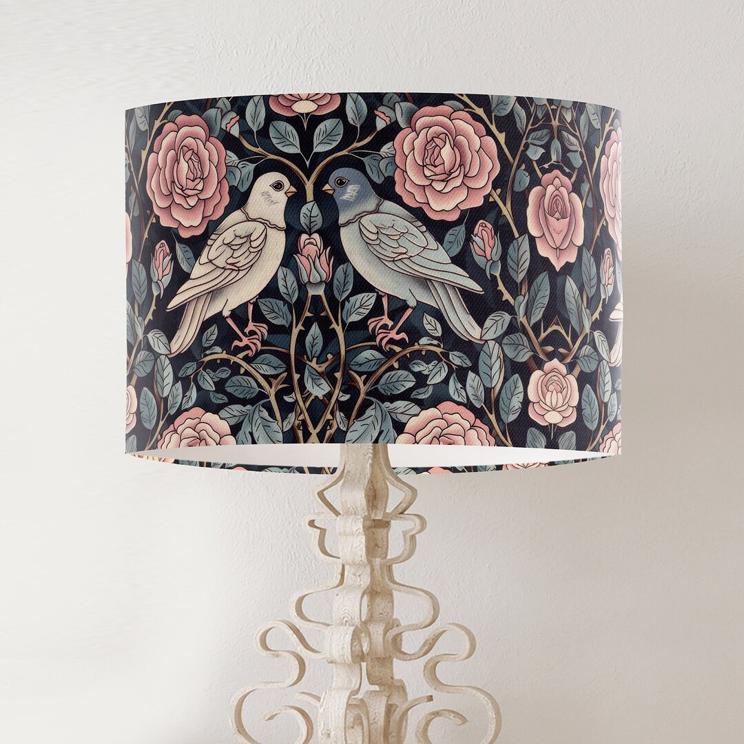 2-Pack Bird & Floral Print Linen Drum Lamp Shades, 13 X 10 Inch, Fits Floor & Table Lamps, Vintage Decor For Living Room Or Bedroom