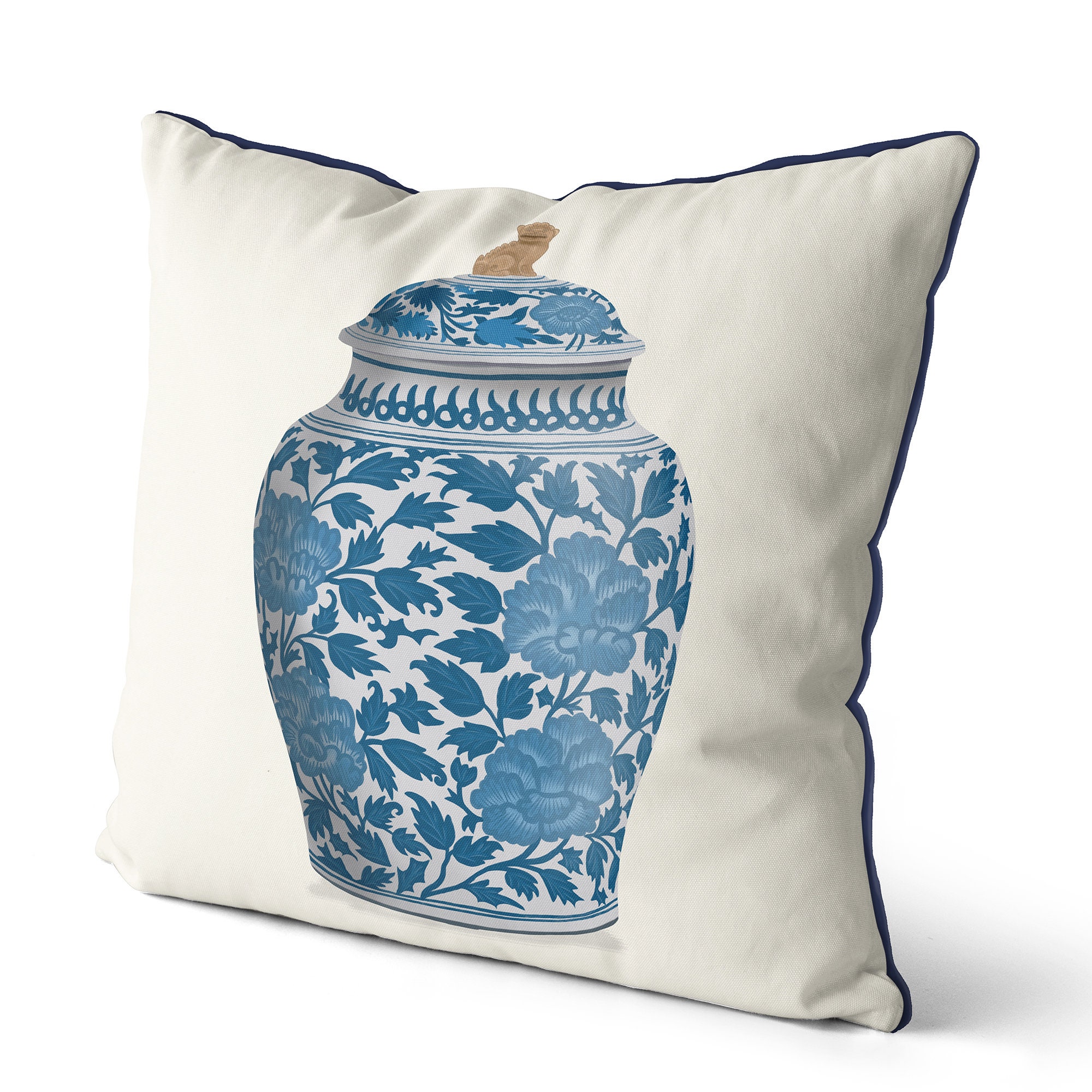 Chinoiserie Throw Pillow Cover, Blue and White Floral Vase - Etsy