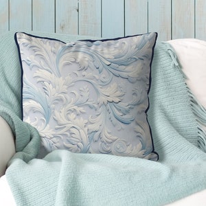 Funda de almohada azul pálido y blanco, cojines estilo Hamptons florales, funda de cojín de lanzamiento azul claro, casa costera azul bebé, MONDESI